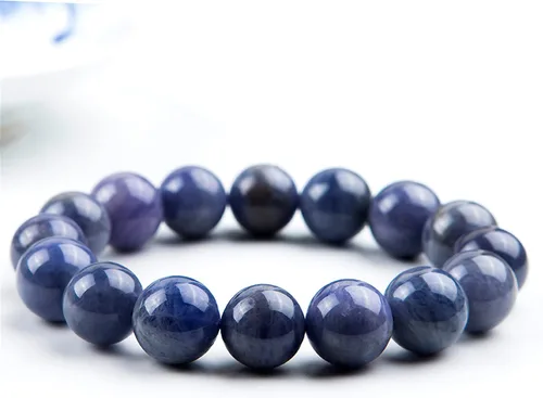 Vista 4 de Precious Blue Natural Tanzanite Gemstone Big Round Crystal Bead Stretch Bracelet 0.531in