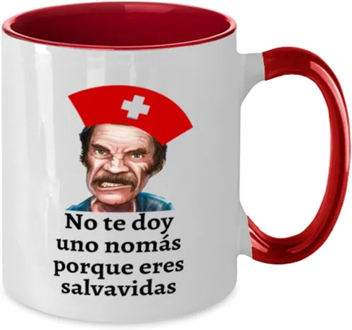 Vista 2 de Regalo para salvavidas taza de café 2 colores roja y blanco no te doy una nomas