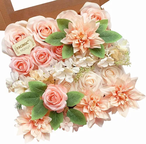 Vista 36 de FACINOC Juego de ramos de flores artificiales de rosas artificiales para bricolaje, decoración de despedida de soltera, arreglos florales falsos