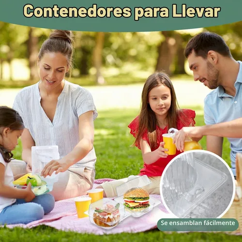 Vista 5 de 300 recipientes de plástico transparente para llevar de 5 x 5 pulgadas, contenedores de un solo uso, cajas de postre con bisagras con tapas