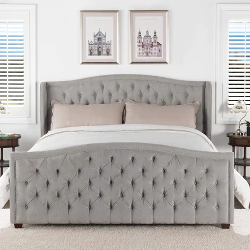 Vista 25 de Jennifer Taylor Home - Cama Anastasia de tamaño Queen de terciopelo resistente en color verde oliva Terciopelo de rendimiento verde oliva