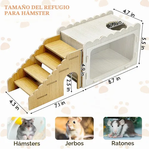 Vista 3 de Fhiny Cámara de madera para escondite de hámster con escalera de escalada, caja de excavación de hámster visible con tablero acrílico transparente