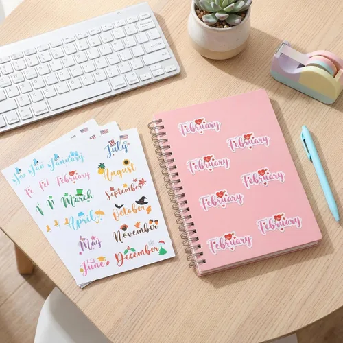 Vista 7 de Epakh 12 hojas de calcomanías para planificador mensual, calcomanías de diario con pinzas para codo, calcomanías creativas para calendarios