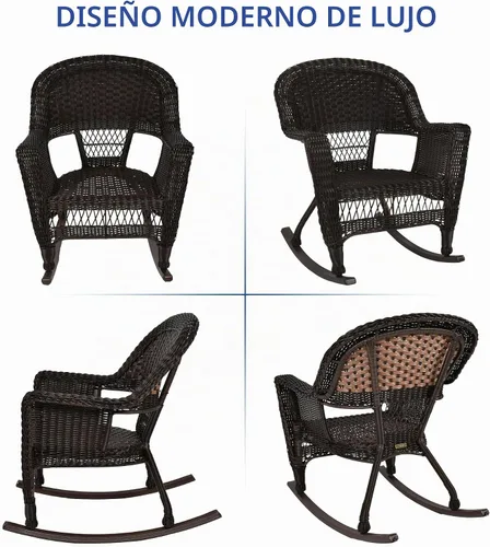 Vista 8 de Jeco Silla Rocker de mimbre con cojín bronceado, juego de 2, color espresso