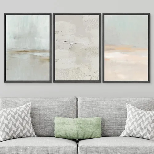 Vista 605 de SIGNWIN Lienzo enmarcado para pared, juego de arte pastel con cadena montañosa, bosque, niebla, naturaleza silvestre, ilustraciones modernas, arte