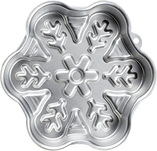 Vista 4 de Molde para hornear pasteles de aluminio 3D con forma de copo de nieve de 9 pulgadas