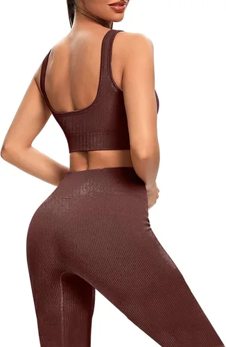 Vista 3 de TWFRHC - Conjuntos de entrenamiento para mujer con tirantes acanalados, 2 piezas, sin costuras, cintura alta, para gimnasio, pantalones cortos