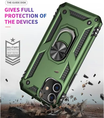 Vista 2 de Funda para iPhone 12/12 Pro, grado militar, anillo a prueba de golpes, verde militar