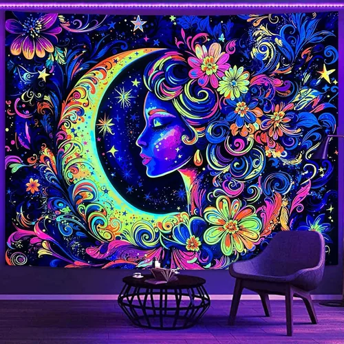 Vista 14 de Spenlife Blacklight - Fantástico tapiz de gato negro, tapiz de pared de gato reactivo que brilla con rayos UV para decoración de habitación, tapiz