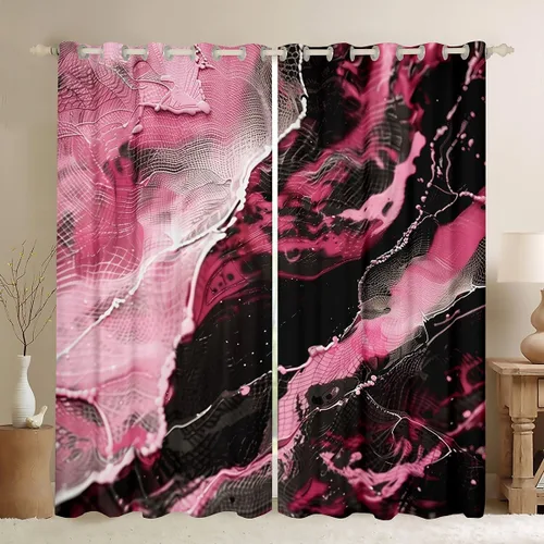 Vista 22 de Feelyou Cortinas abstractas para dormitorio, sala de estar, cortinas opacas de oscurecimiento negro y azul, con estampado de mármol, 2 paneles de 38
