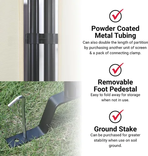Vista 5 de Proman Products - Divisor de sección Galaxy II, divisor de habitación de tela repelente al agua con marco de metal recubierto de polvo negro