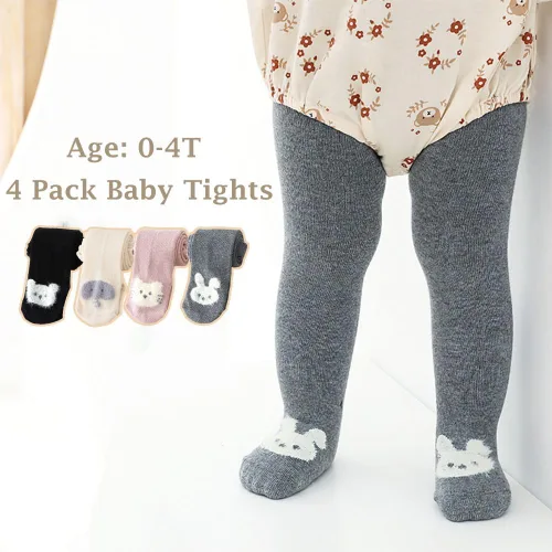 Vista 2 de Elaowoho Medias de punto trenzado para bebé niña con lazo sin costuras, mallas de algodón para bebés