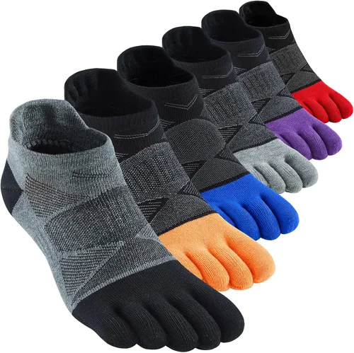 Vista 12 de Fasot Calcetines con dedos para hombre, corte bajo, deportivos, transpirables, de algodón, 5 dedos, punta dividida, paquete de 6 4 Negro