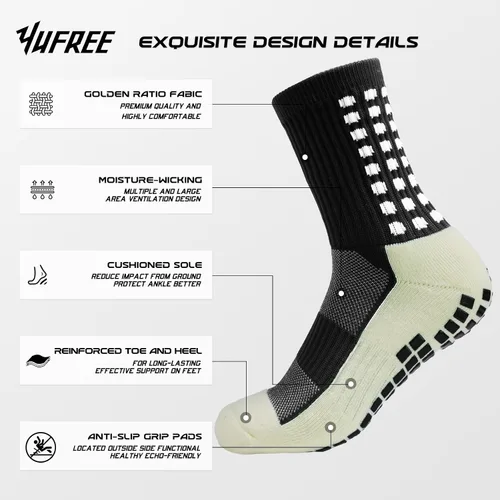 Vista 2 de Yufree Grip - Calcetines de fútbol antideslizantes antideslizantes para hombre, para fútbol, baloncesto, deportes, 4 pares