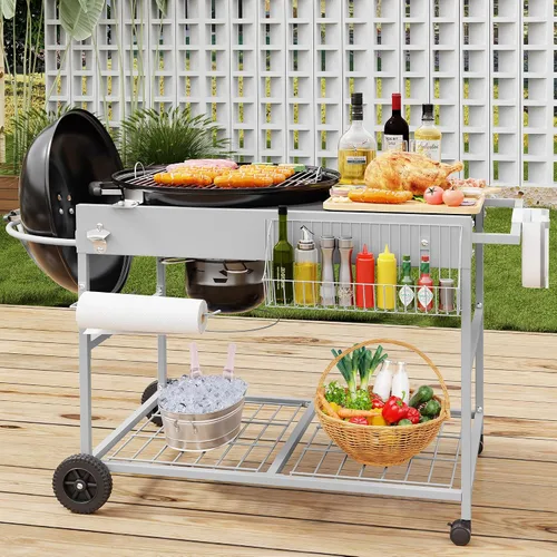 Vista 7 de JY QAQA Mesa de parrilla para Weber 22" y 18" Original Kettle, carrito de soporte para Jumbo Joe, Master-Touch, parrillas de carbón Performer