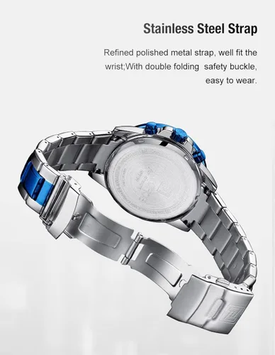 Vista 9 de NAVIFORCE Relojes deportivos para hombre, de acero completo, reloj de cuarzo para hombre, fecha, semana, resistente al agua, reloj militar