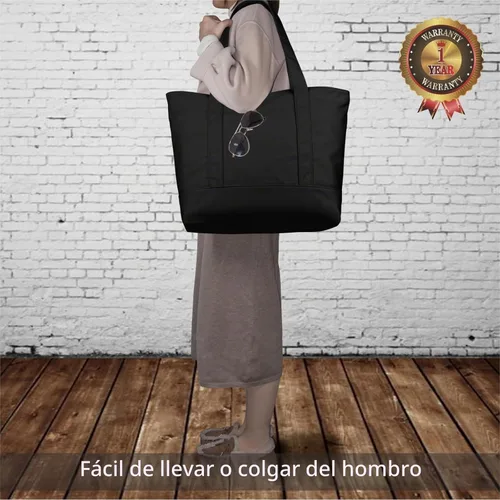 Vista 2 de TOPDesign Paquete de 1 bolsa de lona con bolsillo externo, bolsa de compras reutilizable para comestibles, cierre de cremallera superior, artículos