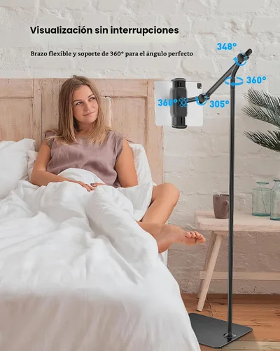 Vista 2 de AboveTEK Soporte de piso para tableta, elegante soporte de piso para iPad de altura ajustable con base estable, soporte de aluminio de rotación
