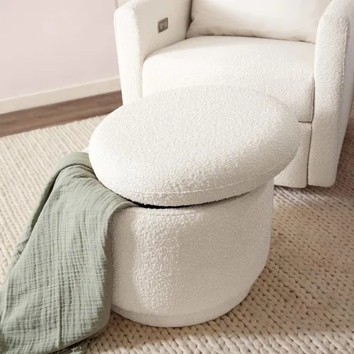 Vista 11 de Babyletto Enoki - Otomana de almacenamiento en ramo de marfil, oro Greenguard y certificado CertiPUR-US