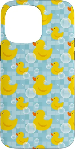 Vista 21 de Funda de goma amarilla para iPhone 16 con patrón de patos y patos