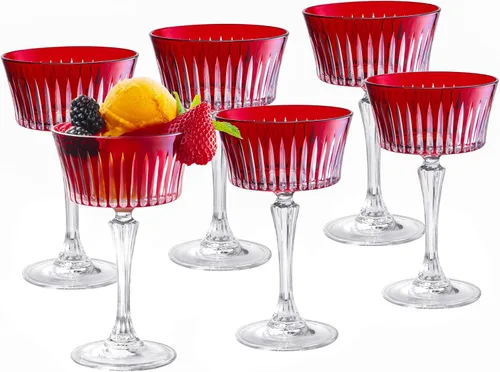 Vista 2 de Barski - Copas de champán de colores - Copa de cóctel rojo rubí, cristalería de Martini con tallo, se puede utilizar para postres, helados - Rojo