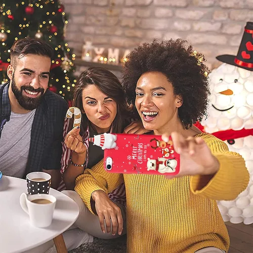 Vista 5 de Pack de 2 Fundas Lindas de Navidad para iPhone 7/8 / SE 2020/2022 4.7", Oso Rojo, Alce, Muñeca 3D, Muñeco de Nieve, Patrón Feliz Navidad, Silicona