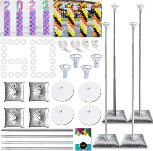 Vista 9 de DECOJOY Juego de 2 soportes de columna para globos, soportes ajustables de arco de globos de 7 pies con bases para piso, kit de montaje de pilar