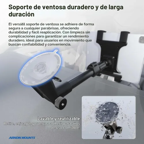 Vista 5 de ARKON Soporte de succión para parabrisas de brazo largo para tableta grande para Apple iPad Air iPad Pro Retail Negro - TAB-CM117, 16 x 6 x 3