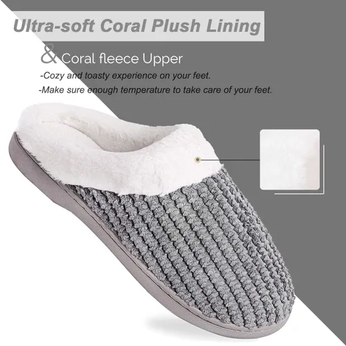 Vista 8 de Pantuflas de espuma viscoelástica para mujer cómodo vellón forrada de lana de felpa para interiores y exteriores
