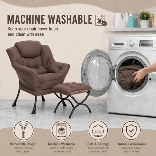 Vista 8 de HollyHOME Silla perezosa con otomana plegable, sillón cómodo y reposapiés plegable, sofá de ocio silla de lectura y reposapiés para sala de estar