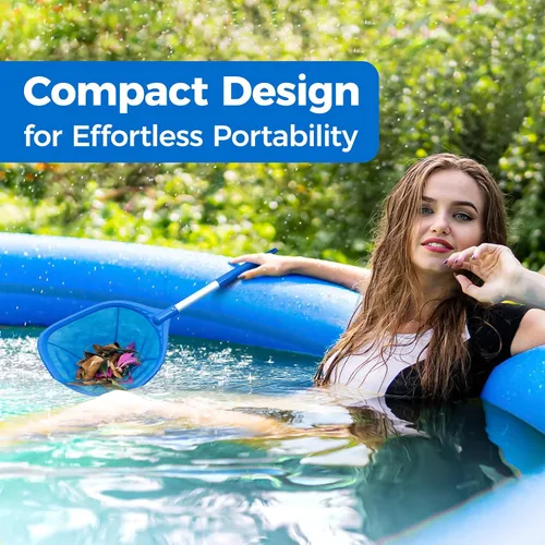 Vista 3 de Mowend Red de desnatador de piscina de 26.8 pulgadas, red de rastrillo de hojas con poste de aluminio fino para limpieza rápida de estanques Azul