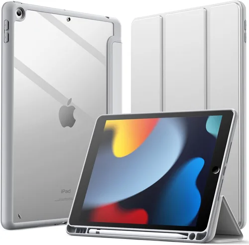 Vista 10 de JETech Funda para iPad de 10.2 pulgadas (9ª/8ª/7ª generación, 2021/2020/2019) con soporte para lápices, carcasa trasera transparente, soporte