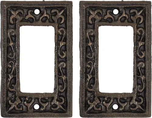 Vista 14 de Lulu Decor, Fleur De Lis - Placa de enchufe de hierro fundido en acabado marrón rústico antiguo