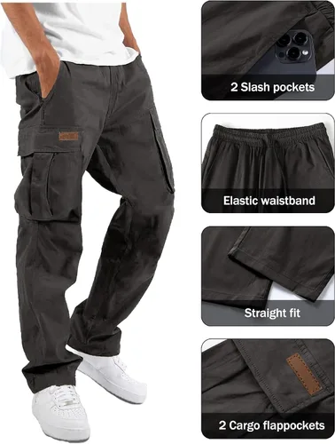 Vista 4 de PLEPAN Mens Cargo Pants Casual Hiking Joggers Sweatpants Lightweight Drawstring Work Pants with 4 Pockets