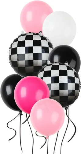 Vista 9 de Paquete de Globos de Coche de Carreras Globos a Cuadros Azules y Negros de Látex para Niños Un Feliz Primero, Segundo, Vintage, Dos, Rápidos, Un
