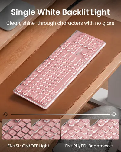 Vista 3 de SEUNKWANG EWEADN X7S - Teclado inalámbrico con retroiluminación blanca, panel de metal, teclado de computadora recargable de 2.4 G, luz silenciosa