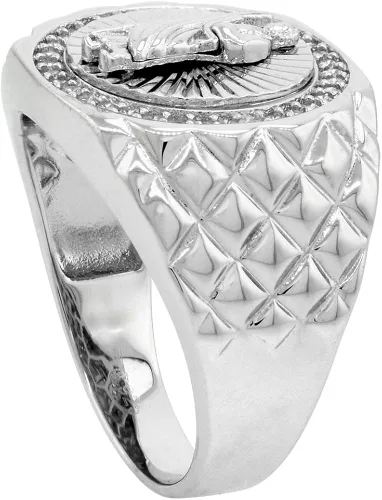 Vista 3 de Anillo redondo de plata de ley de 0.4in con circonio cúbico para hombre, talla 39 13