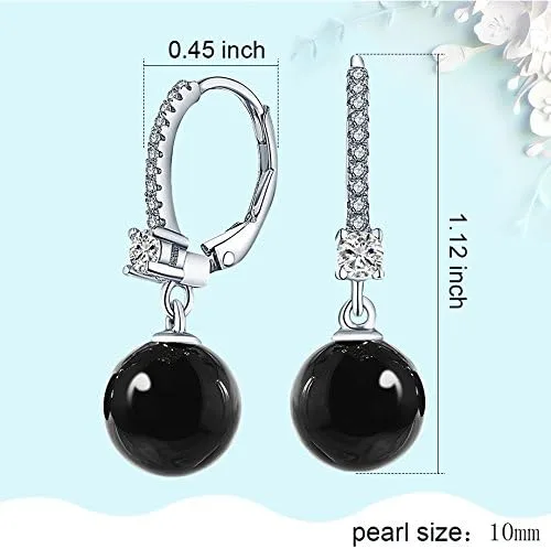 Vista 4 de JO WISDOM Aretes de aro de plata de ley 925 con perlas de agua dulce con colgante de perlas auténticas, perlas de imitación, Perla, Circonia cúbica