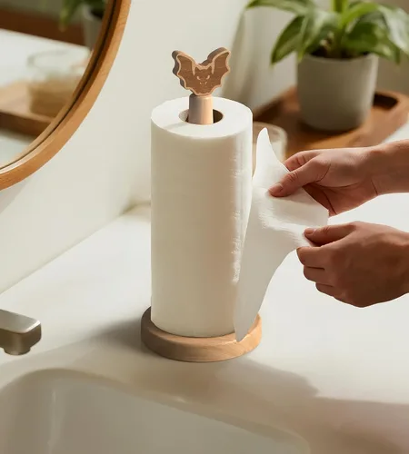 Vista 8 de KitchLife Lindo soporte de madera para toallas de papel para encimera, organizador de soporte dispensador de toallas de papel sólido independiente
