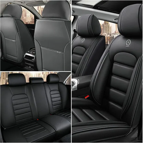 Vista 2 de Fundas de asiento de automóvil para Chevrolet Tracker 1999-2003, impermeables, suaves, transpirables, de piel sintética, con bolsillos de Negro