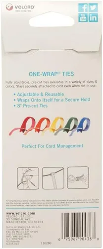 Vista 2 de VELCRO Marca de bridas ONE-WRAP Gestión de cables, alambres y cordones Cintas de velcro autoadhesivas, reutilizables 5 unidades - 20,32 cm x
