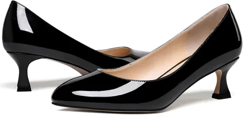Vista 6 de ROSERWISH Zapatos de tacón bajo para mujer, con puntera redonda, de patente, de 2 pulgadas