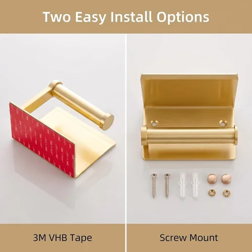 Vista 4 de Youda - Soporte de papel higiénico dorado con soporte de pared para estante, autoadhesivo o montaje con tornillo, aluminio inoxidable, se adapta a