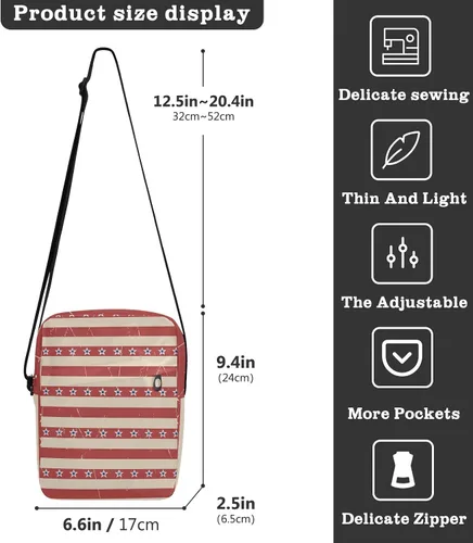 Vista 3 de Sinestour American Patriotic Stars Stripes Messenger Bag for Women Men Crossbody Shoulder Bag Small Crossbody Bags Messenger Shoulder Bag with