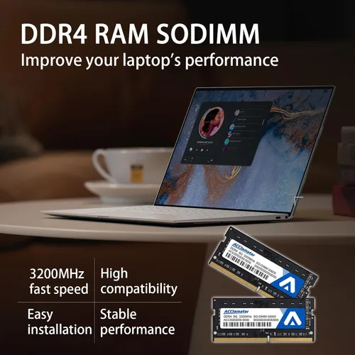 Vista 2 de Acclamator DDR4 RAM 16GB Kit (2x8GB) 3200MHz PC4-25600 CL22 1.2V Unbuffered Non-ECC SODIMM 260-Pin Laptop PC Computadora Módulo de memoria RAM