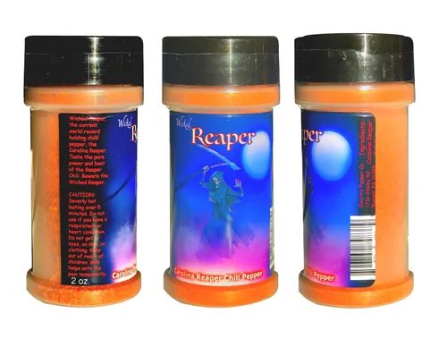 Vista 2 de Wicked Reaper Extreme Chili Powder Gift Set, paquete de 3 – Ghost, Scorpion, Carolina Reaper, botellas de 2 onzas