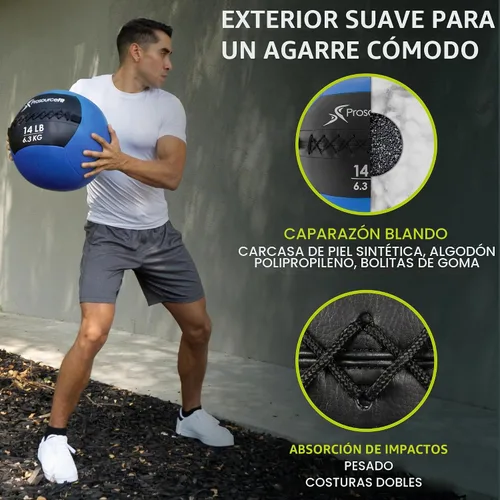 Vista 4 de ProSource Soft Medicine Balls for Crossfit Wall Ball and Full Body Dynamic Exercises, Color-Coded Weights: 6, 8, 10, 14, 20, 25 lb.