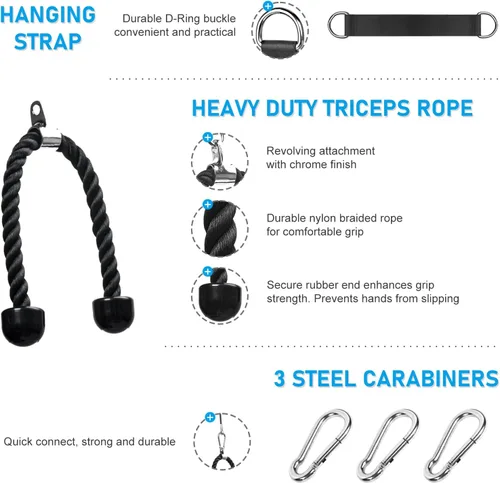 Vista 3 de Sistema de polea para gimnasio en casa, sistema de polea de cable para gimnasio para máquina de cable LAT Pulldown Accesorio de polea con cuerda