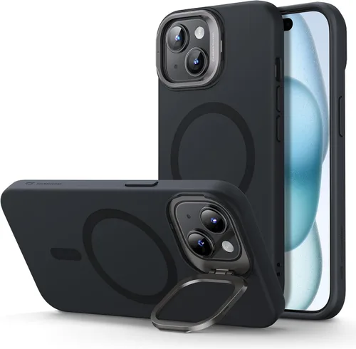 Vista 12 de ESR Funda para iPhone 14 Pro Max, Compatible con Funda de Silicona MagSafe con Soporte, Protección de Grado Militar, Soporte Integrado para Guardar