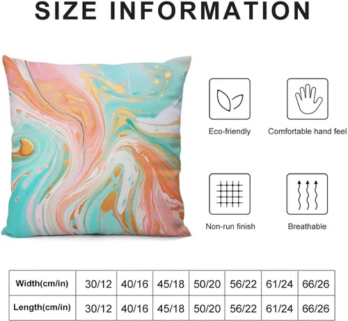 Vista 3 de Funda de almohada decorativa abstracta con textura de mármol naranja, rosa y verde, suave, doble cara, 12 x 12 pulgadas, con textura de mármol